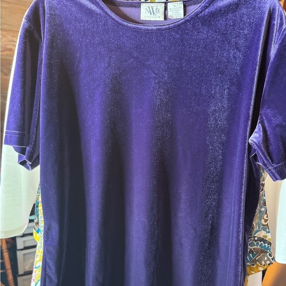 NWB Casuals Purple Velvet Velour Top XL Short Sleeve Stretchy Blouse - Picture 2 of 5
